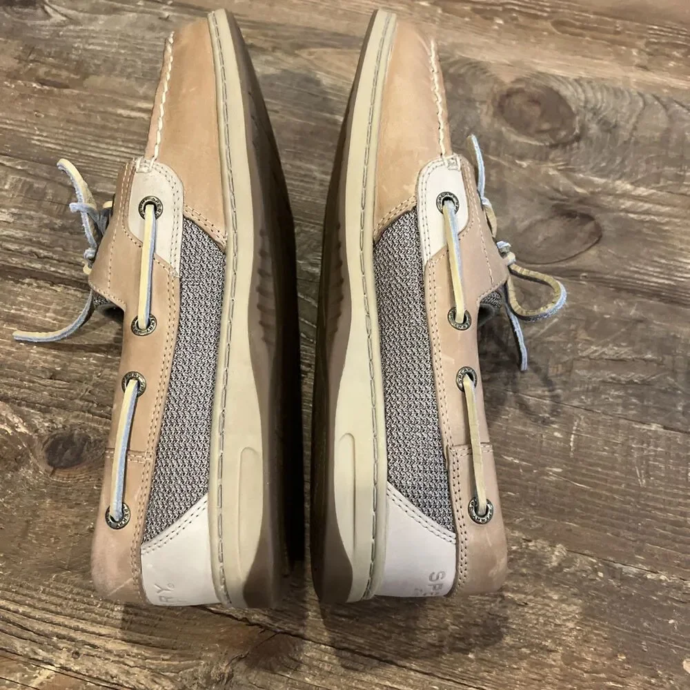New Sperry Top Sider Bluefish 2 Eye Boat Shoes Linen Oat Womens Sz 8.5 W 9276619